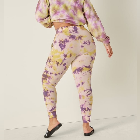 VS PINK Amethyst Purple Lime Tie Dye Cotton High Waist Campus Joggers Medium NEW - Picture 4 of 8